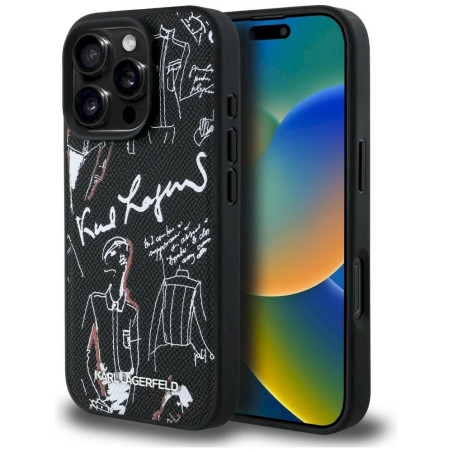 Karl Lagerfeld Grained Pattern & Logo MagSafe Case for iPhone 16 Pro / black