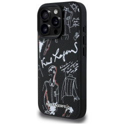Karl Lagerfeld Grained Pattern & Logo MagSafe Case for iPhone 16 Pro / black
