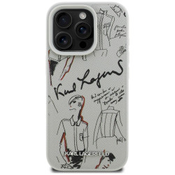 Karl Lagerfeld Grained Pattern & Logo MagSafe Case for iPhone 16 Pro Max / grey