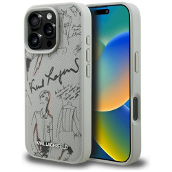 Karl Lagerfeld Grained Pattern & Logo MagSafe Case for iPhone 16 Pro / grey