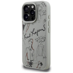 Karl Lagerfeld Grained Pattern & Logo MagSafe Case for iPhone 16 Pro / grey