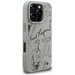 Karl Lagerfeld Grained Pattern & Logo MagSafe Case for iPhone 16 Pro / grey