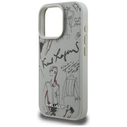 Karl Lagerfeld Grained Pattern & Logo MagSafe Case for iPhone 16 Pro / grey