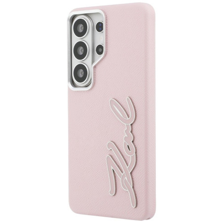 Karl Lagerfeld Grained Signature Metal Resin Logo Case for Samsung Galaxy S26 Ultra / pink