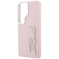 Karl Lagerfeld Grained Signature Metal Resin Logo Case for Samsung Galaxy S26 Ultra / pink