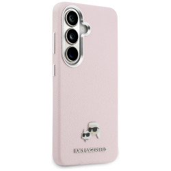 Karl Lagerfeld Saffiano KC Metal Logo MagSafe Case for Samsung Galaxy S26 Plus / pink