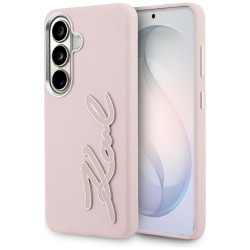 Karl Lagerfeld Grained Signature Metal Resin Logo Case for Samsung Galaxy S26 / pink