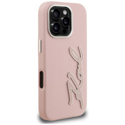 Karl Lagerfeld FW Grained Signature Logo Case for iPhone 16 Pro Max / pink