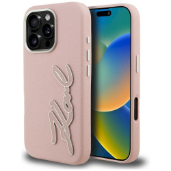 Case Karl Lagerfeld FW Grained Signature Logo for iPhone 16 Pro / pink
