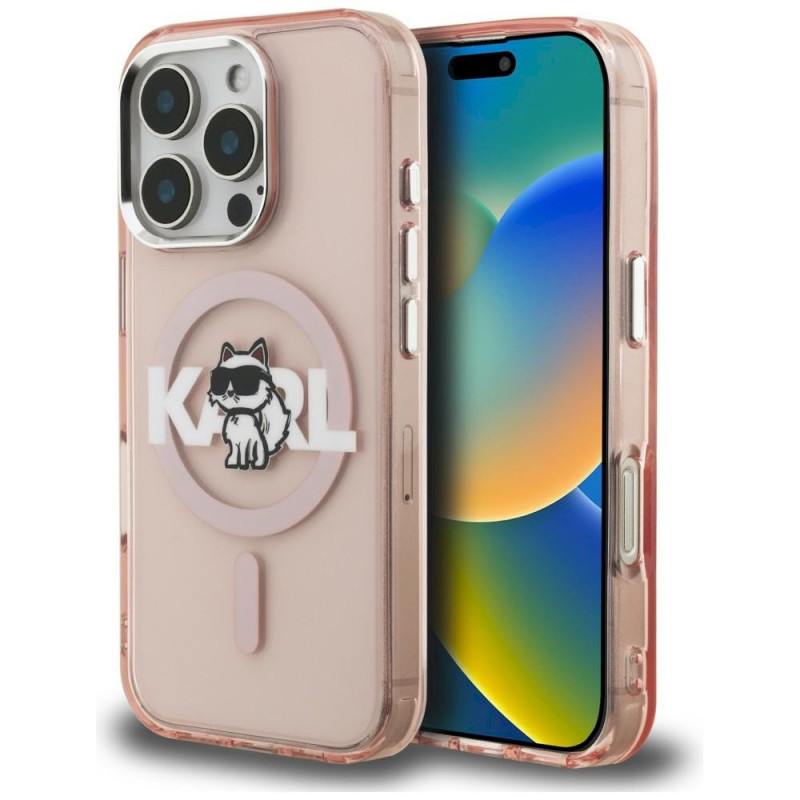 Karl Lagerfeld IML Choupette Sketch Logo MagSafe Case for iPhone 16 Pro Max / pink