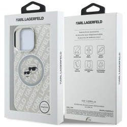 Karl Lagerfeld IML Glitter Karl & Choupette Heads Logo MagSafe Case for iPhone 16 Pro / grey