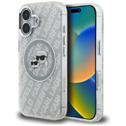 Karl Lagerfeld IML Glitter Karl & Choupette Heads Logo MagSafe Case for iPhone 16 / grey