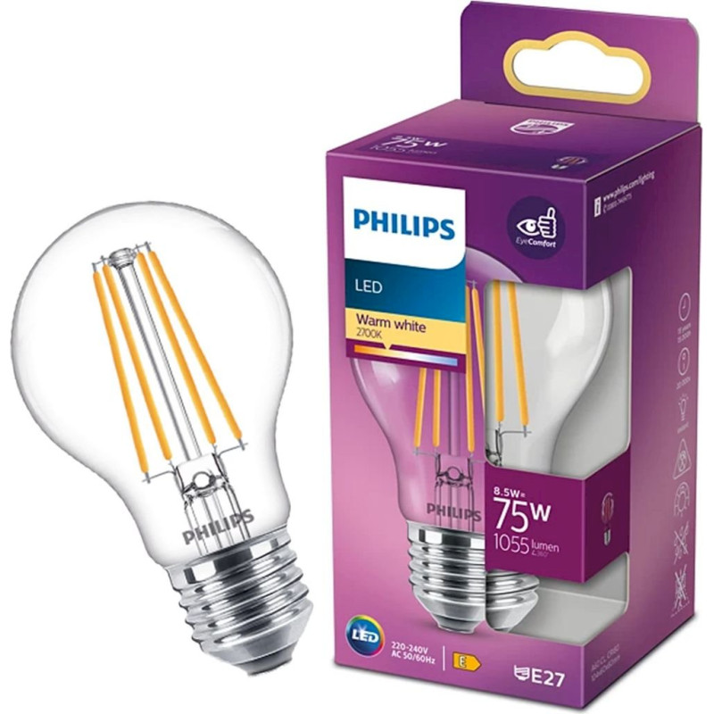 Philips 929002025455 LED Bulb classic 75W E27 Warm White A60 Clear