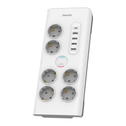Philips SPN7060WA/58 Anti-surge Power Strip 6 Schuko Sockets + 6xUSB-A + 1xUSB-C 2m 16A