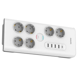 Philips SPN7060WA/58 Anti-surge Power Strip 6 Schuko Sockets + 6xUSB-A + 1xUSB-C 2m 16A