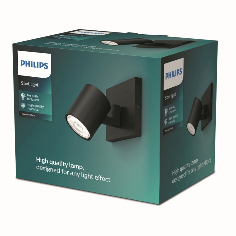 Philips LAMP RUNNER SINGLE SPOT Black Ceiling Spotlight 20W 230V