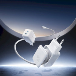 Joyroom JR-TCL05 Travel Charger GaN Fast Charger C+C 45W PD PPS UFCS with Built-in Cable Organizer / white