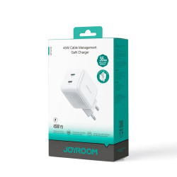 Joyroom JR-TCL05 Travel Charger GaN Fast Charger C+C 45W PD PPS UFCS with Built-in Cable Organizer / white