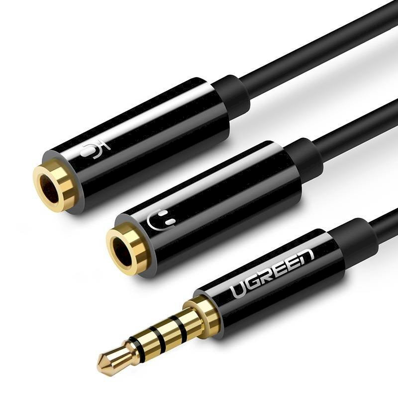 UGREEN AV141 Cable Adapter 3.5mm 4pin male - 2x3.5mm female (headphones + microphone) 0.2m / black