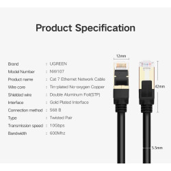 UGREEN NW107 Cable F/FTP CAT7 with 2xRJ45 plugs 1m / black