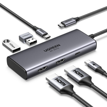 UGREEN CM498 Docking station 6in1 USB-C - USB-A 3.0, USB-C 3.0, 2xHDMI, PD