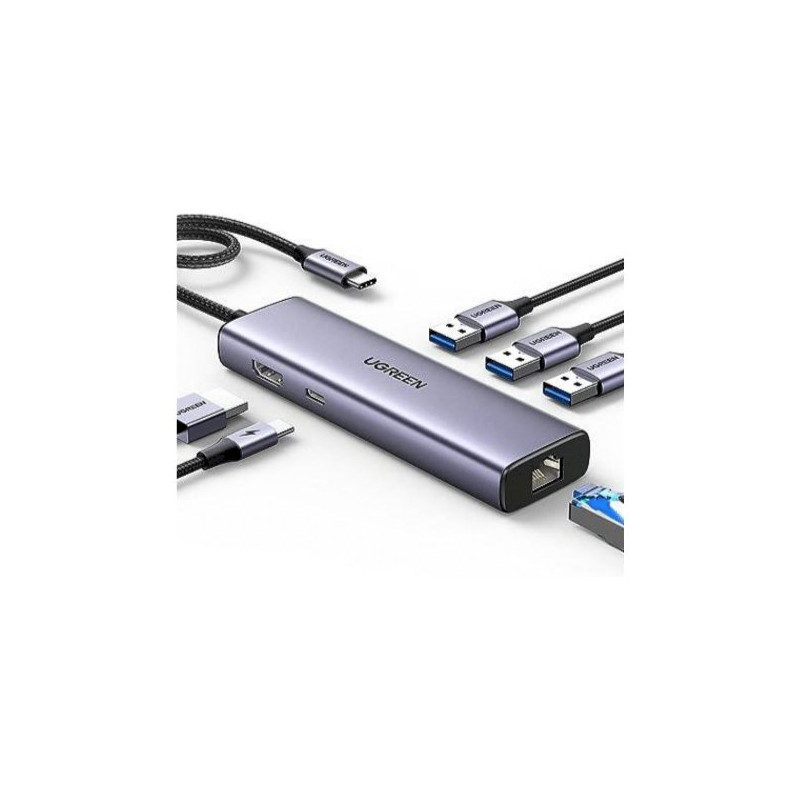 UGREEN 15598 Interface Hub USB-C 3.2 Gen 1 5000 Mbit/s HDMI RJ-45 USB 3.0 / silver