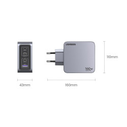 UGREEN 25877 Nexode Pro 160W GaN Charger USB-C Cable Universal / black