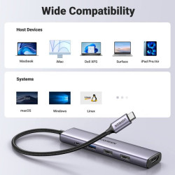 UGREEN 15495 Laptop Dock / Port Replicator USB 3.2 Gen 1 Type-C 100W PD 4K 3840 x 2160 / grey