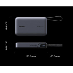 UGREEN 55992B Power Bank 20000mAh 145W 1C1A with Built-in USB-C Cable for Mobile phone/Smartphone, Tablet, Laptop/netbook / grey