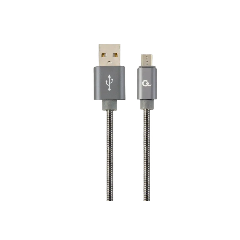 Gembird CC-USB2S-AMMBM-2M-BG Premium spiral metal USB to Micro-USB charging and data cable 2m / metallic grey