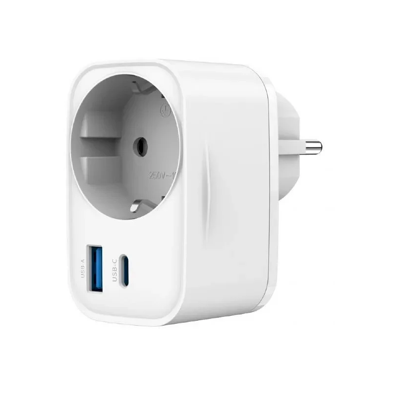 Gembird TA-ACPDQC20-01-W 2-Port USB Fast Charger with Pass-through AC Socket 20W / white