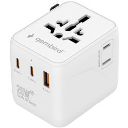 Gembird TPA-1A2C20-01-W Universal Travel Adapter 20W / white