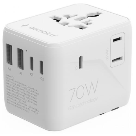Gembird TPA-2A3C70-01-W Universal Travel Power Adapter 70W / white