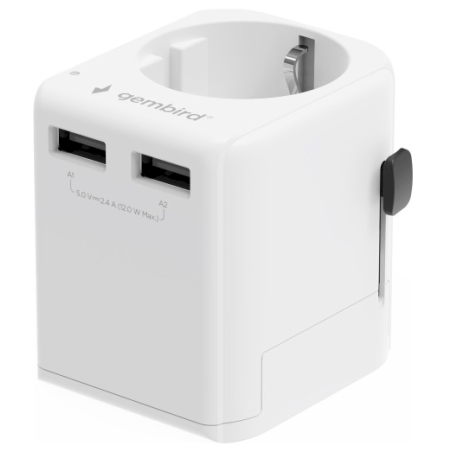 Gembird TPA-EU2A12-01-W Universal Travel Adapter 12W / white