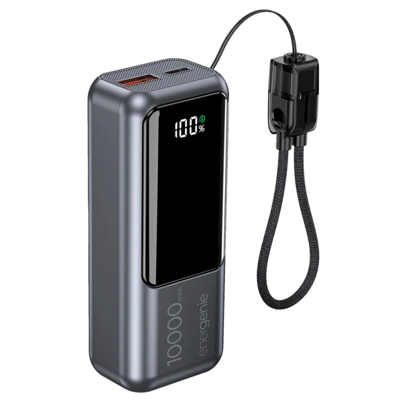 Gembird PB10-PD20-LCD-02 Power Bank 10000mAh 20W PD & QC 3.0 with Integrated Cable LCD
