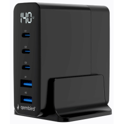 Gembird TA-UC-2A3C-PD140-01-BK 5-port GaN USB Fast Charger 140W QC 3.0 PD