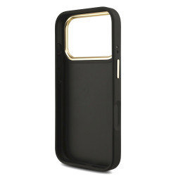 Guess PU Leather 4G Metal Logo Gold Frame Case for iPhone 18 Pro / Black