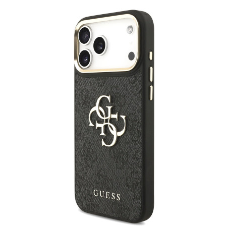 Guess PU Leather 4G Metal Logo Gold Frame Case for iPhone 18 Pro Max / Black