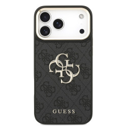 Guess PU Leather 4G Metal Logo Gold Frame Case for iPhone 18 Pro Max / Black