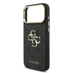 Guess PU Leather 4G Metal Logo Gold Frame Case for iPhone 18 Pro Max / Black