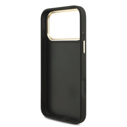 Guess PU Leather 4G Metal Logo Gold Frame Case for iPhone 18 Pro Max / Black