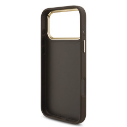 Guess PU Leather 4G Metal Logo Gold Frame Case for iPhone 18 Pro Max Brown