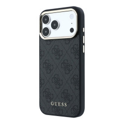 Guess PU Leather 4G Gold Frame MagSafe Case for iPhone 18 Pro / Black