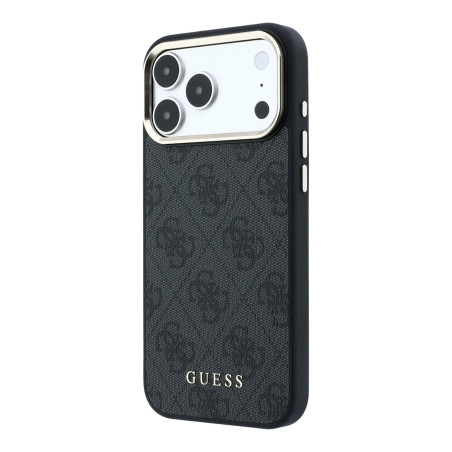 Guess PU Leather 4G Gold Frame MagSafe Case for iPhone 18 Pro / Black
