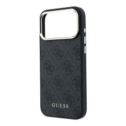 Guess PU Leather 4G Gold Frame MagSafe Case for iPhone 18 Pro / Black