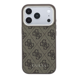 Guess PU Leather 4G Gold Frame MagSafe Case for iPhone 18 Pro / Brown