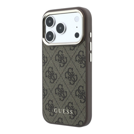 Guess PU Leather 4G Gold Frame MagSafe Case for iPhone 18 Pro Max / Brown