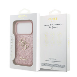 Guess PU Fixed Glitter 4G Metal Logo Case for iPhone 18 Pro / Pink