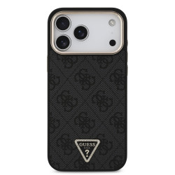 Guess PU Leather 4G Strass Triangle Logo Gold Frame MagSafe Case for iPhone 18 Pro Max / black