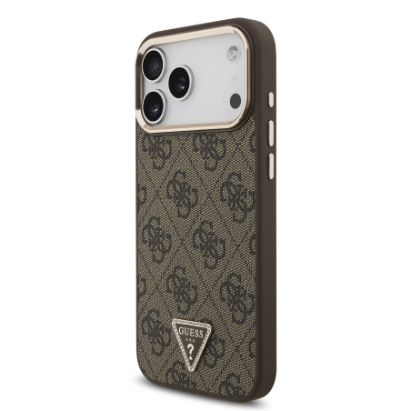 Guess PU Leather 4G Strass Triangle Logo Gold Frame MagSafe Case for iPhone 18 Pro Max / Brown